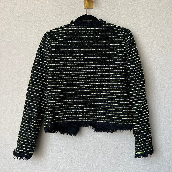 Pinko Black Neon Green Tweed Stripe Fringe Blazer Jacket Size US 4 - Picture 4 of 7